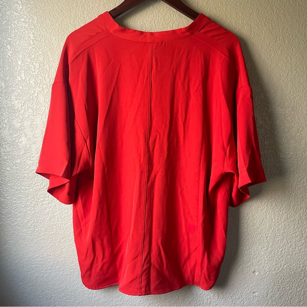 Melloday Womens Large Red Split Neck Short Sleeve Tunic Top Office Business - Picture 8 of 10